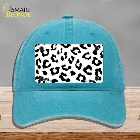 White Black Cheetah Novelty License Plate Hat Unconstructed Cotton / Lake Blue