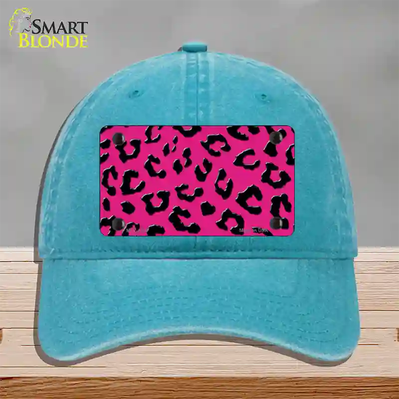 Pink Black Cheetah Novelty License Plate Hat Unconstructed Cotton / Lake Blue