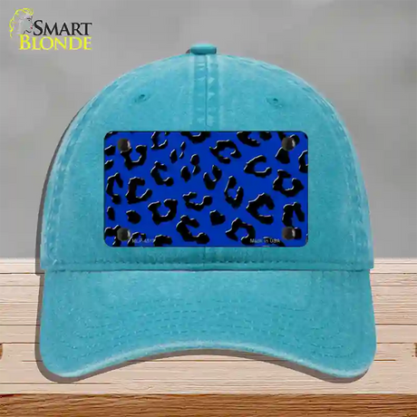 Blue Black Cheetah Novelty License Plate Hat Unconstructed Cotton / Lake Blue