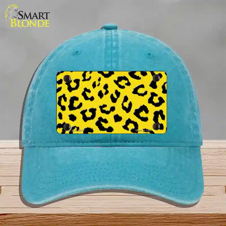 Yellow Black Cheetah Novelty License Plate Hat Unconstructed Cotton / Lake Blue