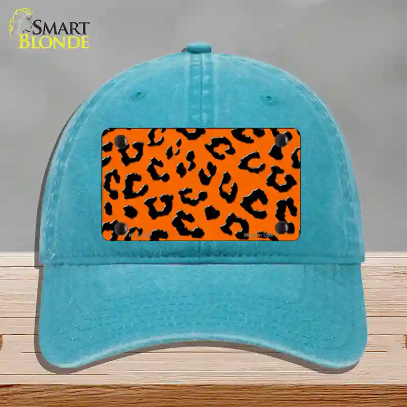 Orange Black Cheetah Novelty License Plate Hat Unconstructed Cotton / Lake Blue