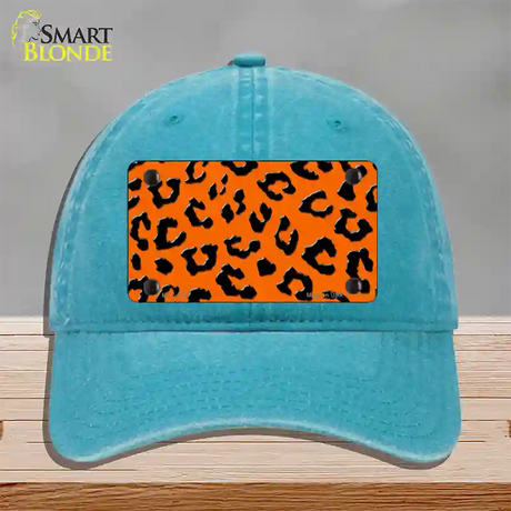 Orange Black Cheetah Novelty License Plate Hat Unconstructed Cotton / Lake Blue