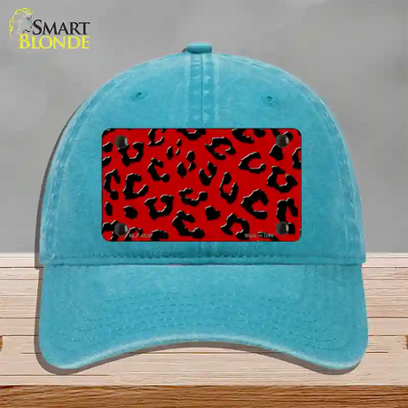 Red Black Cheetah Novelty License Plate Hat Unconstructed Cotton / Lake Blue