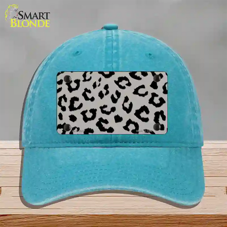 Grey Black Cheetah Novelty License Plate Hat Unconstructed Cotton / Lake Blue