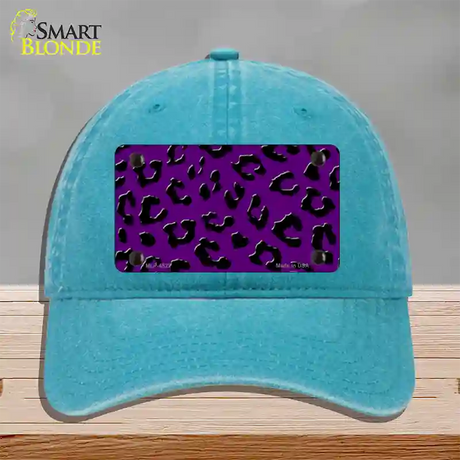 Purple Black Cheetah Novelty License Plate Hat Unconstructed Cotton / Lake Blue