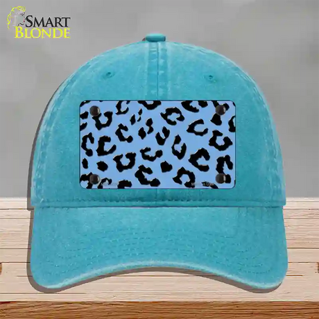 Light Blue Black Cheetah Novelty License Plate Hat Unconstructed Cotton / Lake Blue