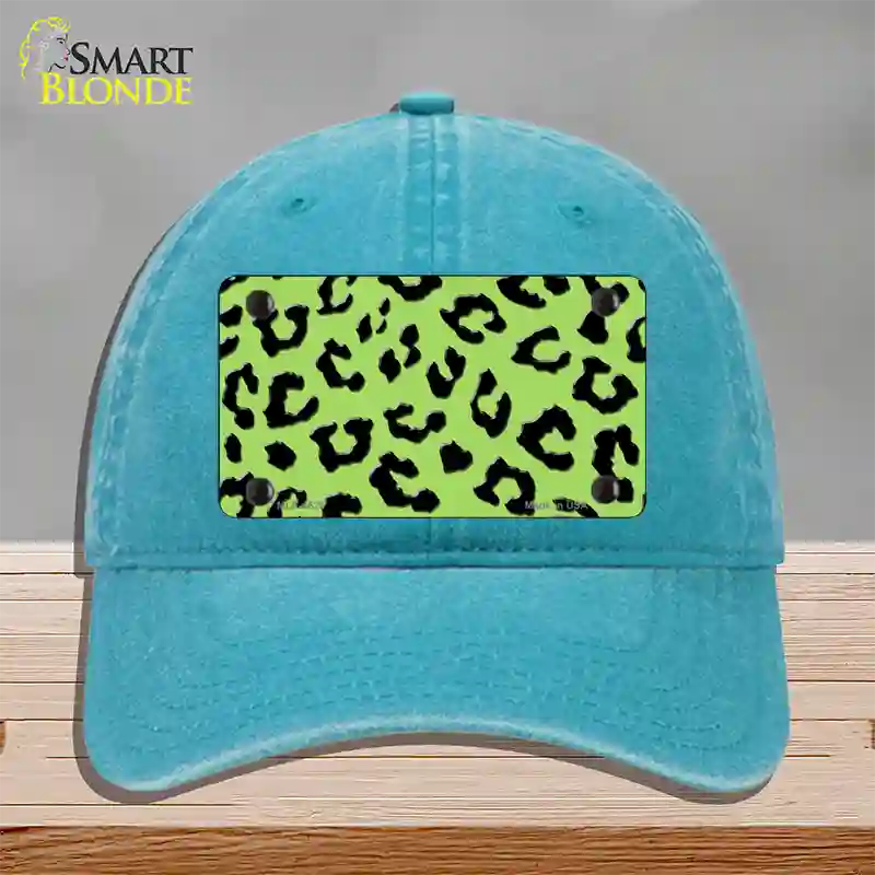 Lime Green Black Cheetah Novelty License Plate Hat Unconstructed Cotton / Lake Blue