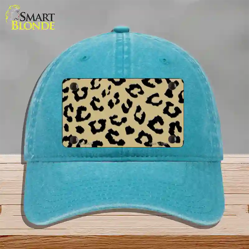 Gold Black Cheetah Novelty License Plate Hat Unconstructed Cotton / Lake Blue