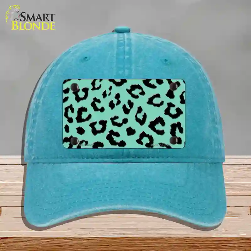 Mint Black Cheetah Novelty License Plate Hat Unconstructed Cotton / Lake Blue