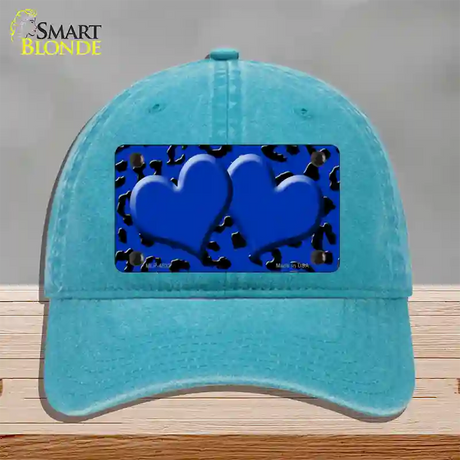 Blue Black Cheetah Blue Center Hearts Novelty License Plate Hat Unconstructed Cotton / Lake Blue