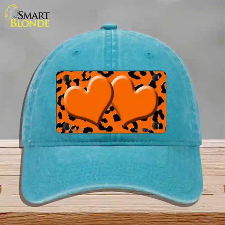 Orange Black Cheetah Orange Center Hearts Novelty License Plate Hat Unconstructed Cotton / Lake Blue