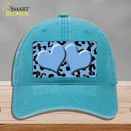 Light Blue Black Cheetah Light Blue Center Hearts Novelty License Plate Hat Unconstructed Cotton / Lake Blue