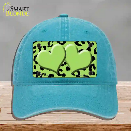 Lime Green Black Cheetah Lime Green Center Hearts Novelty License Plate Hat Unconstructed Cotton / Lake Blue