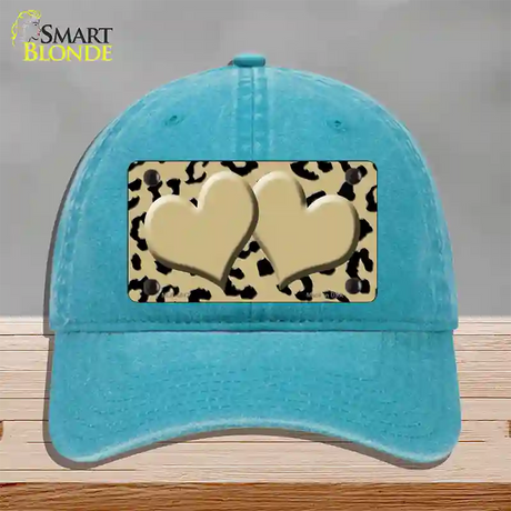 Gold Black Cheetah Gold Center Hearts Novelty License Plate Hat Unconstructed Cotton / Lake Blue