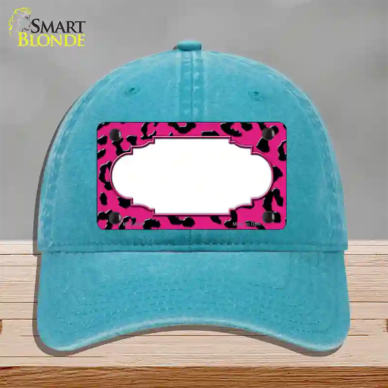 Pink Black Cheetah Scallop Novelty License Plate Hat Unconstructed Cotton / Lake Blue