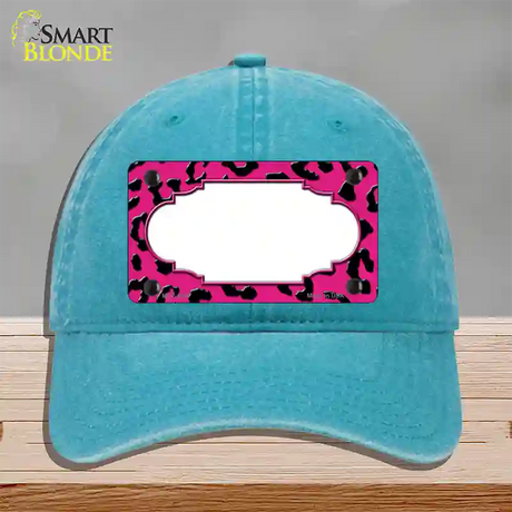 Pink Black Cheetah Scallop Novelty License Plate Hat Unconstructed Cotton / Lake Blue