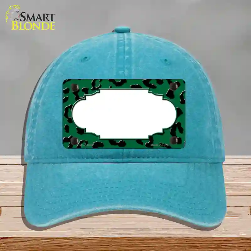 Green Black Cheetah Scallop Novelty License Plate Hat Unconstructed Cotton / Lake Blue