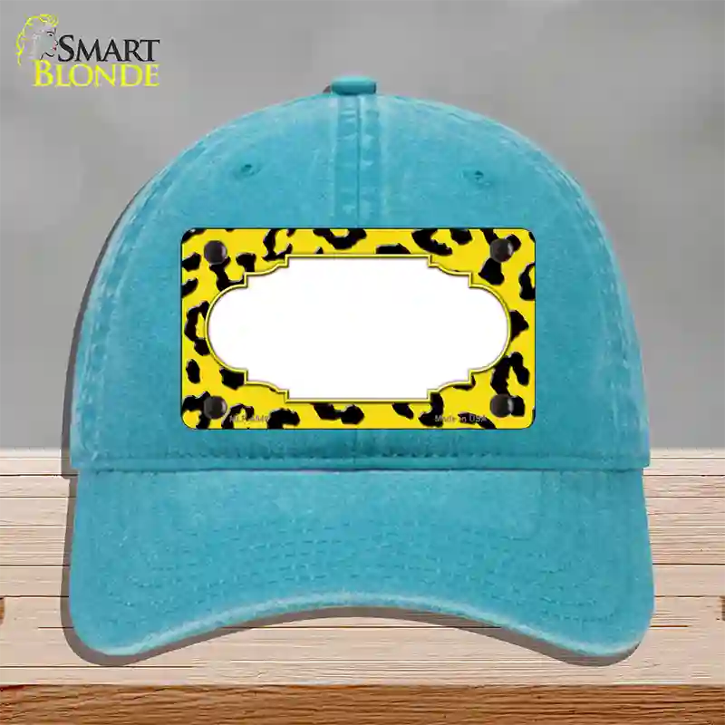 Yellow Black Cheetah Scallop Novelty License Plate Hat Unconstructed Cotton / Lake Blue