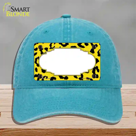 Yellow Black Cheetah Scallop Novelty License Plate Hat Unconstructed Cotton / Lake Blue