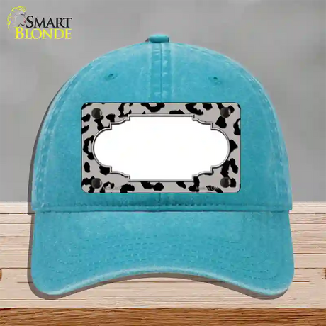 Grey Black Cheetah Scallop Novelty License Plate Hat Unconstructed Cotton / Lake Blue