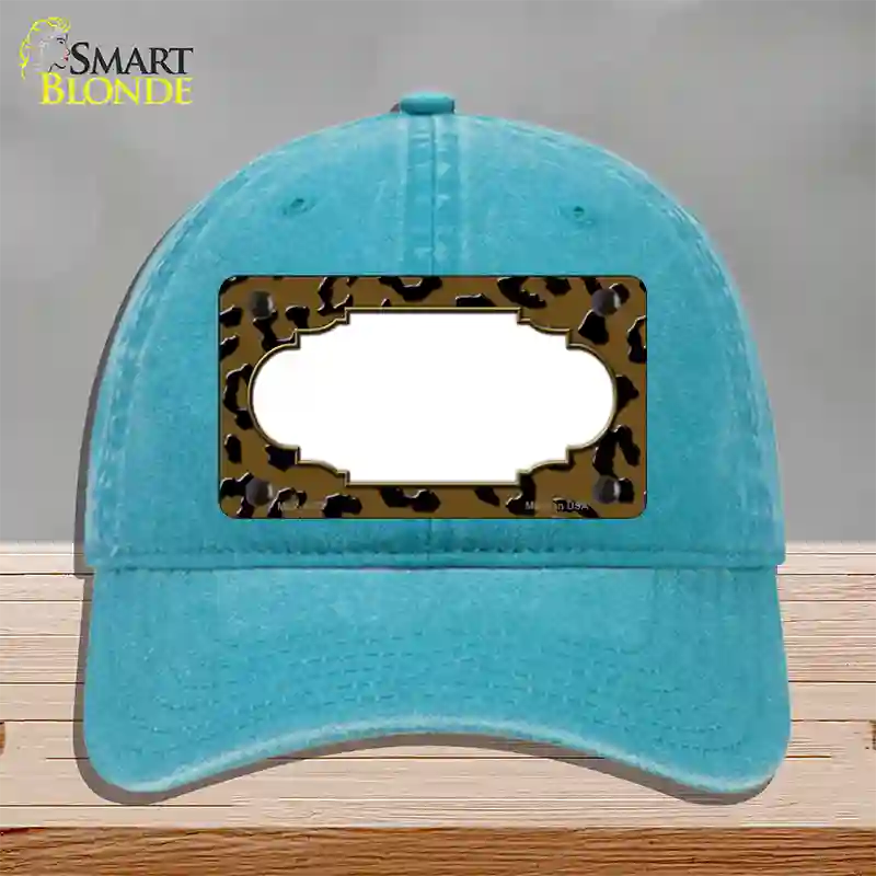 Brown Black Cheetah Scallop Novelty License Plate Hat Unconstructed Cotton / Lake Blue