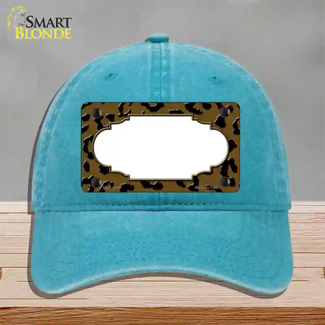 Brown Black Cheetah Scallop Novelty License Plate Hat Unconstructed Cotton / Lake Blue