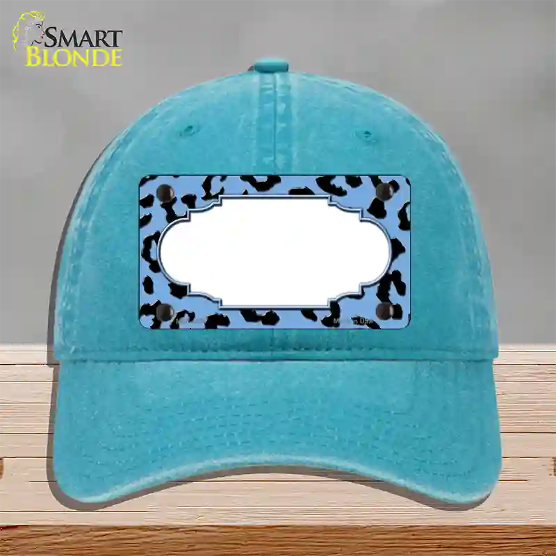 Light Blue Black Cheetah Scallop Novelty License Plate Hat Unconstructed Cotton / Lake Blue