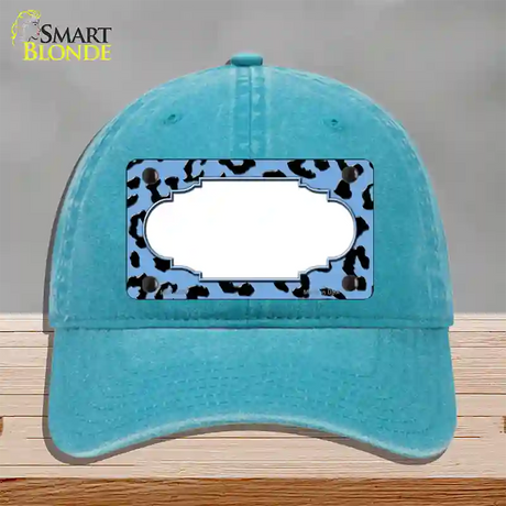 Light Blue Black Cheetah Scallop Novelty License Plate Hat Unconstructed Cotton / Lake Blue