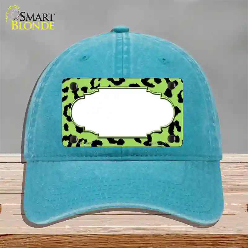 Lime Green Black Cheetah Scallop Novelty License Plate Hat Unconstructed Cotton / Lake Blue