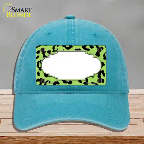 Lime Green Black Cheetah Scallop Novelty License Plate Hat Unconstructed Cotton / Lake Blue