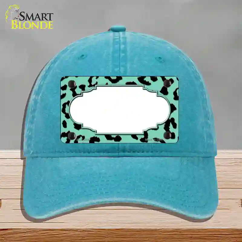 Mint Black Cheetah Scallop Novelty License Plate Hat Unconstructed Cotton / Lake Blue