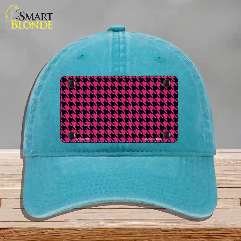 Pink Black Houndstooth Novelty License Plate Hat Unconstructed Cotton / Lake Blue