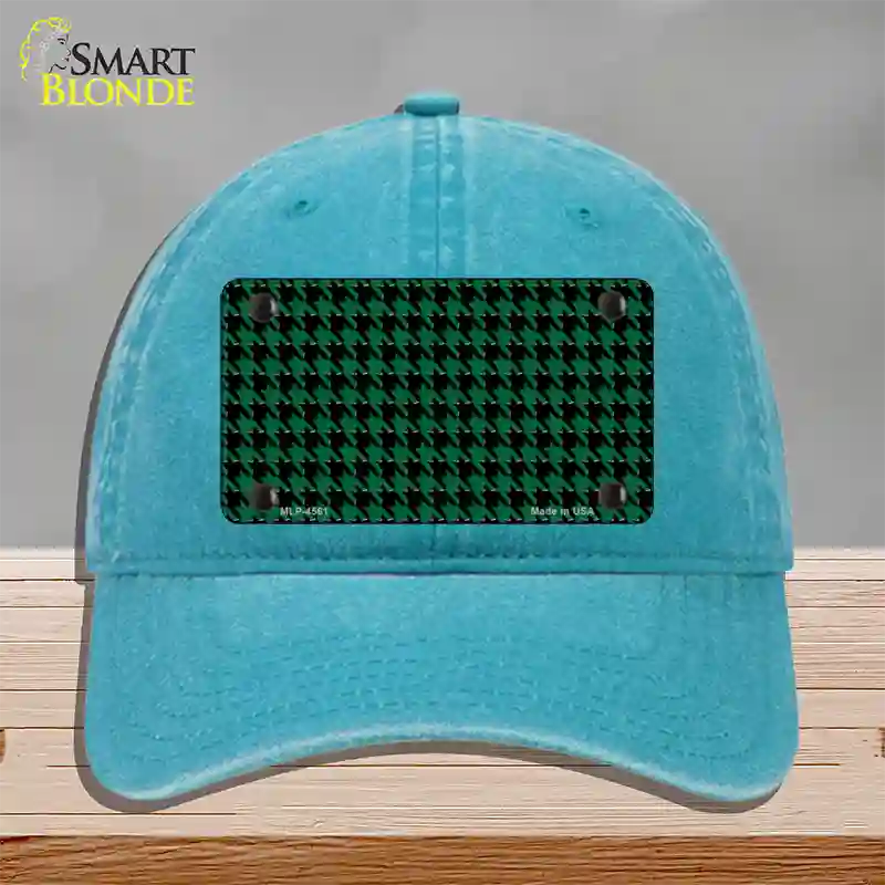 Green Black Houndstooth Novelty License Plate Hat Unconstructed Cotton / Lake Blue