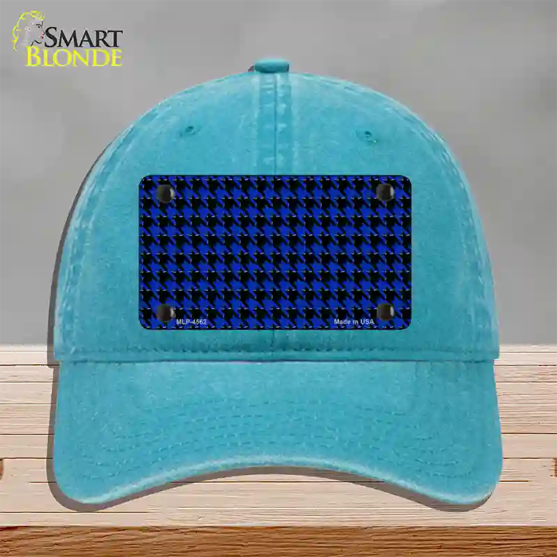 Blue Black Houndstooth Novelty License Plate Hat Unconstructed Cotton / Lake Blue