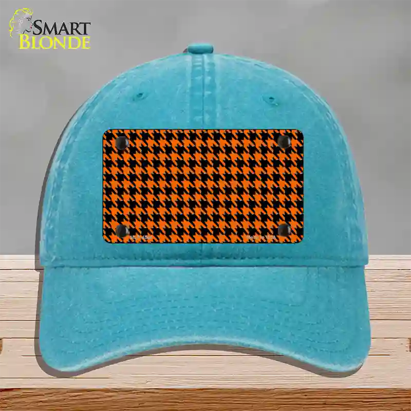 Orange Black Houndstooth Novelty License Plate Hat Unconstructed Cotton / Lake Blue