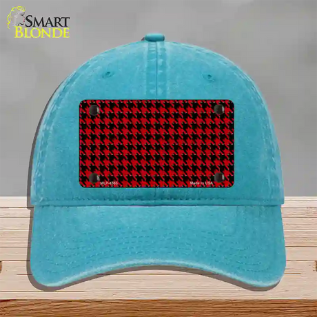 Red Black Houndstooth Novelty License Plate Hat Unconstructed Cotton / Lake Blue