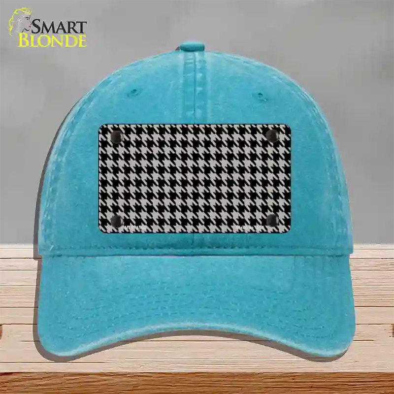 Grey Black Houndstooth Novelty License Plate Hat Unconstructed Cotton / Lake Blue