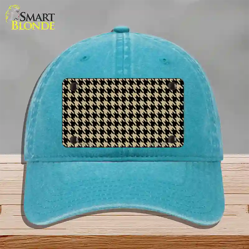 Gold Black Houndstooth Novelty License Plate Hat Unconstructed Cotton / Lake Blue