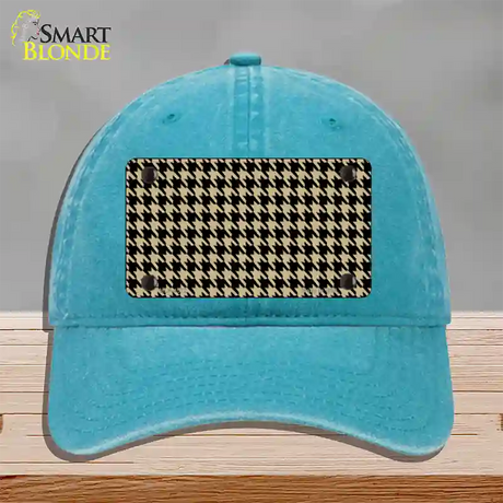 Gold Black Houndstooth Novelty License Plate Hat Unconstructed Cotton / Lake Blue