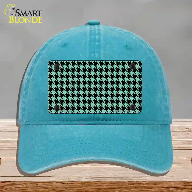 Mint Black Houndstooth Novelty License Plate Hat Unconstructed Cotton / Lake Blue