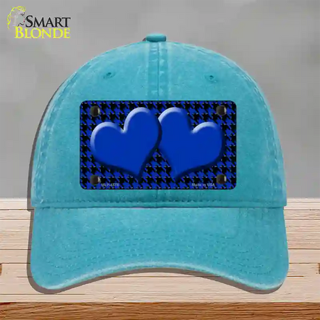 Blue Black Houndstooth Blue Center Hearts Novelty License Plate Hat Unconstructed Cotton / Lake Blue