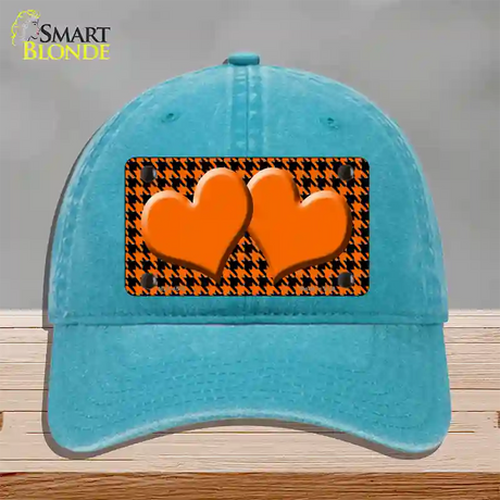 Orange Black Houndstooth Orange Center Hearts Novelty License Plate Hat Unconstructed Cotton / Lake Blue