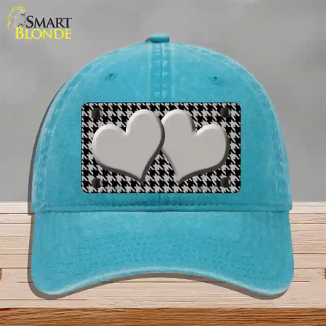 Grey Black Houndstooth Grey Center Hearts Novelty License Plate Hat Unconstructed Cotton / Lake Blue