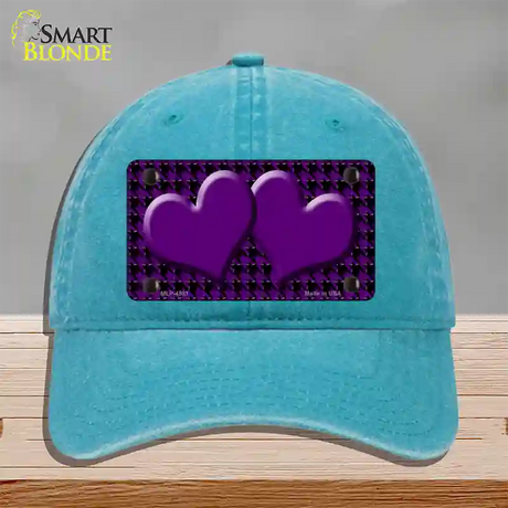 Purple Black Houndstooth Purple Center Hearts Novelty License Plate Hat Unconstructed Cotton / Lake Blue