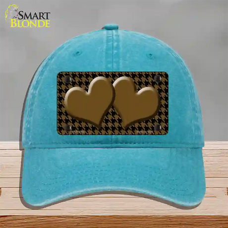 Brown Black Houndstooth Brown Center Hearts Novelty License Plate Hat Unconstructed Cotton / Lake Blue