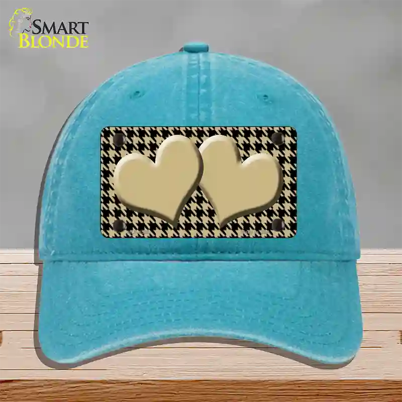 Gold Black Houndstooth Gold Center Hearts Novelty License Plate Hat Unconstructed Cotton / Lake Blue