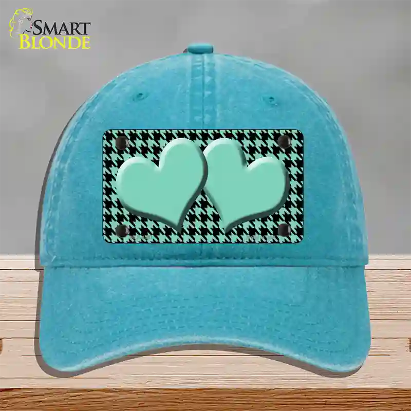 Mint Black Houndstooth Mint Center Hearts Novelty License Plate Hat Unconstructed Cotton / Lake Blue