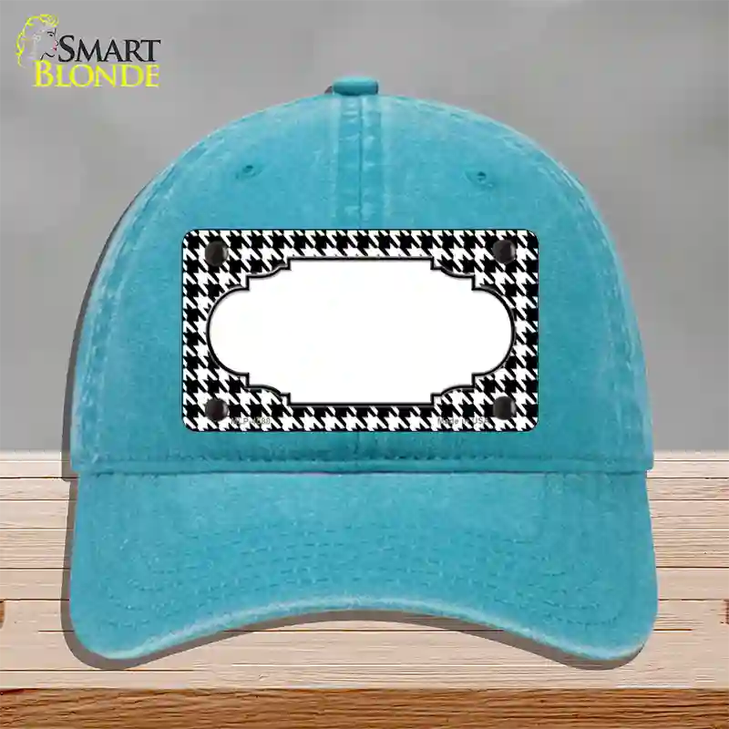 White Black Houndstooth Scallop Center Novelty License Plate Hat Unconstructed Cotton / Lake Blue