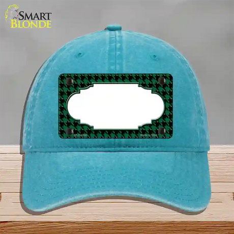 Green Black Houndstooth Scallop Center Novelty License Plate Hat Unconstructed Cotton / Lake Blue