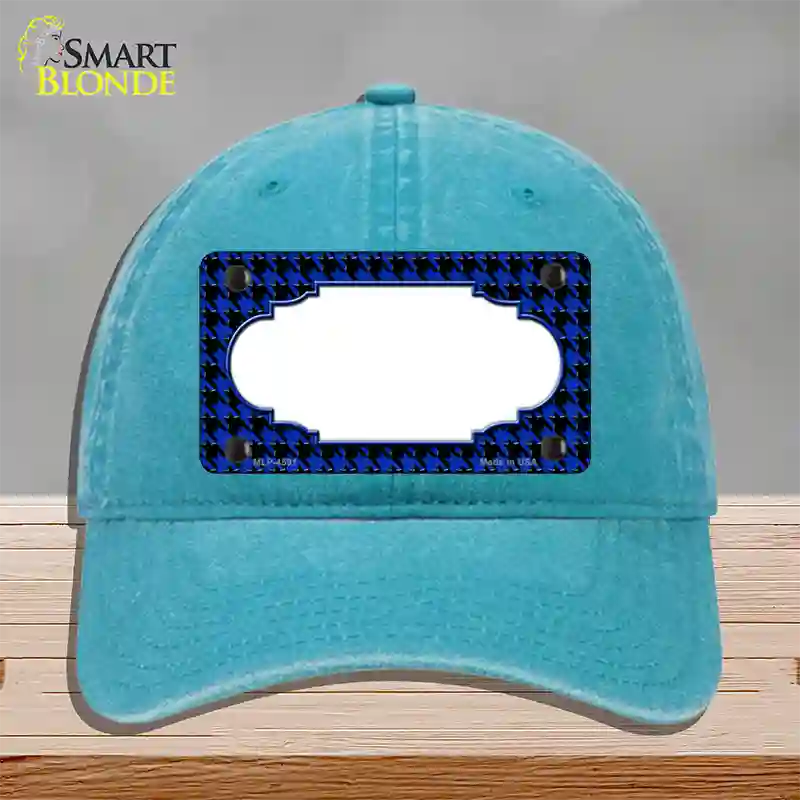 Blue Black Houndstooth Scallop Center Novelty License Plate Hat Unconstructed Cotton / Lake Blue